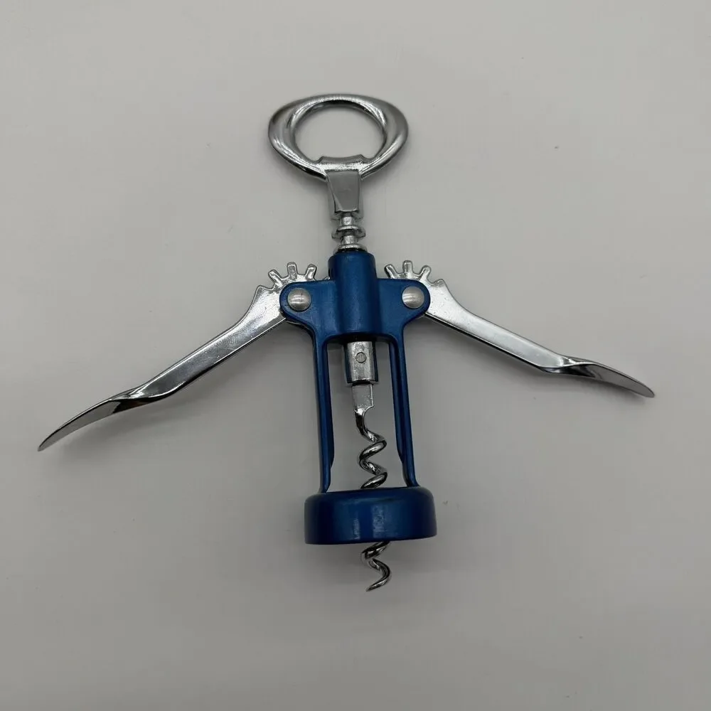 Vintage Blue True Soared Winged Corkscrew with Bottle Opener - Open Spiral Worm